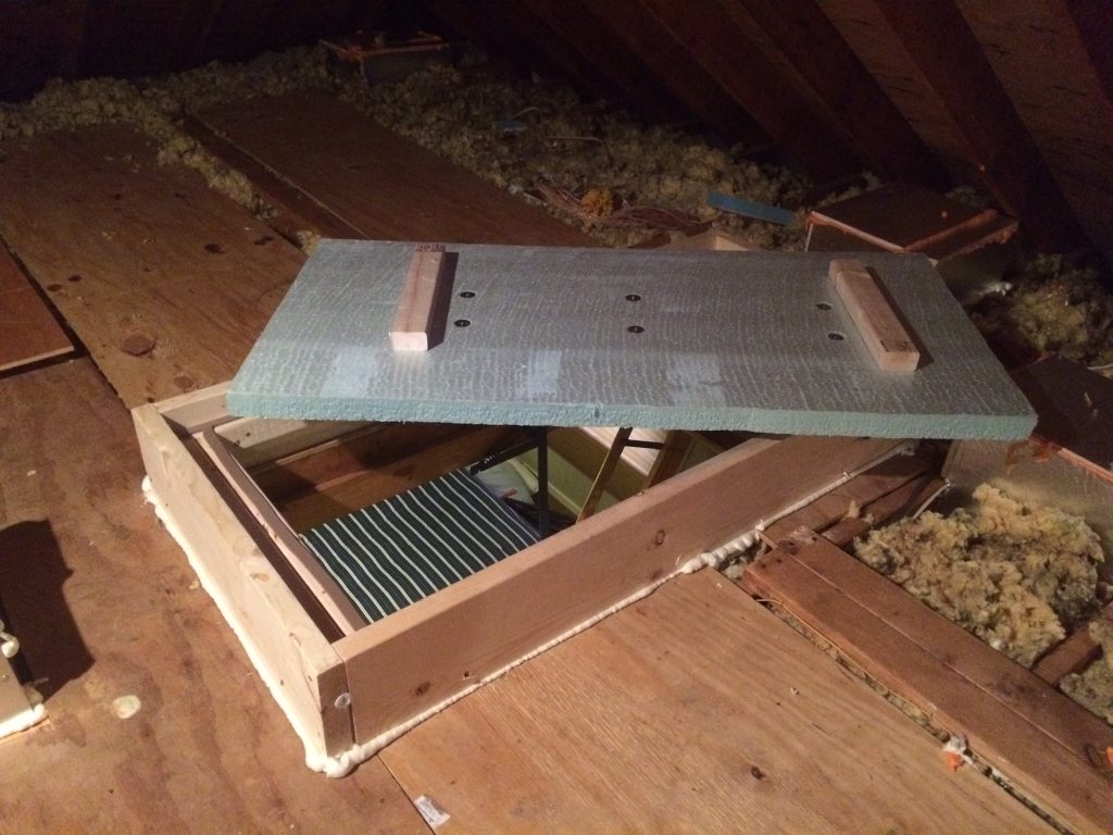 Properly sealed attic hatch with a 2” inch of R-10 rated foam board